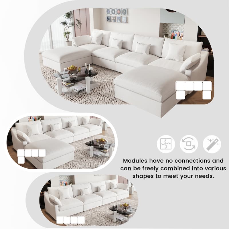 Modular Sectional Sofa Cloud Couch, 119.29" Oversized U Shaped Couch with Chaise Ottomans for Living Room