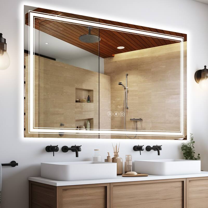 55x36 Inch Frameless LED Bathroom Mirror,Smart Mirror - White