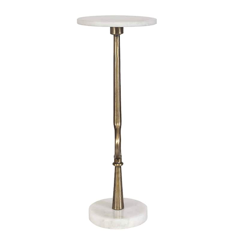 Silver Orchid Marble Round Goldtone Pedestal Accent Table.