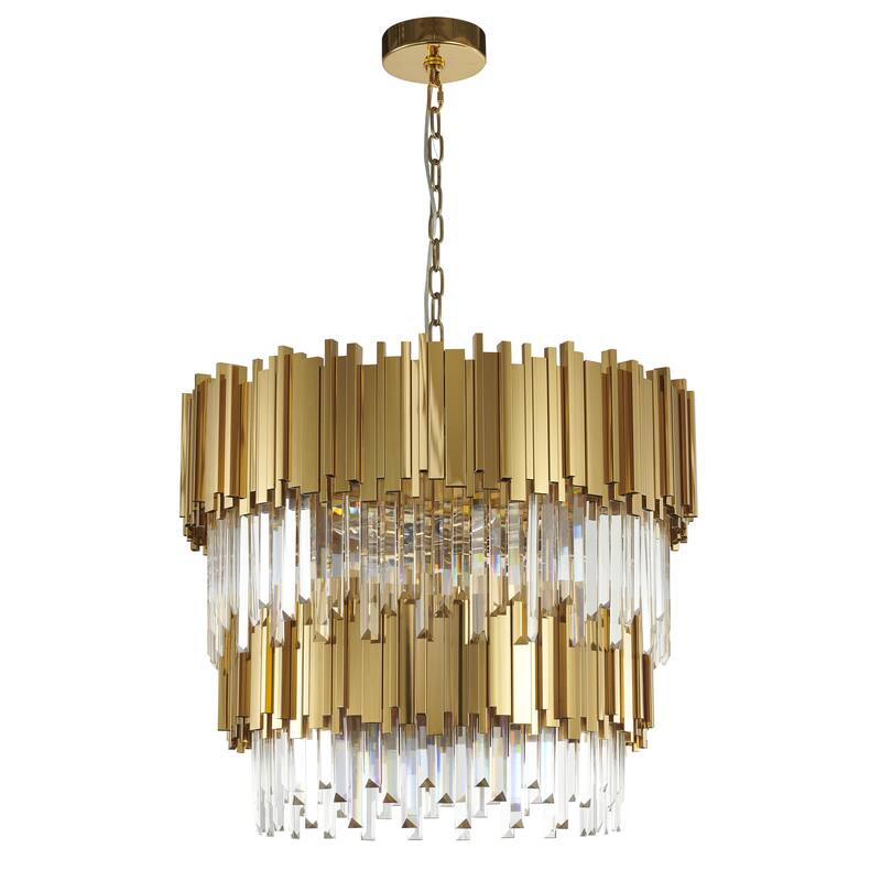 12-Light Gold Stainless Steel Chandelier With Clear Crystals