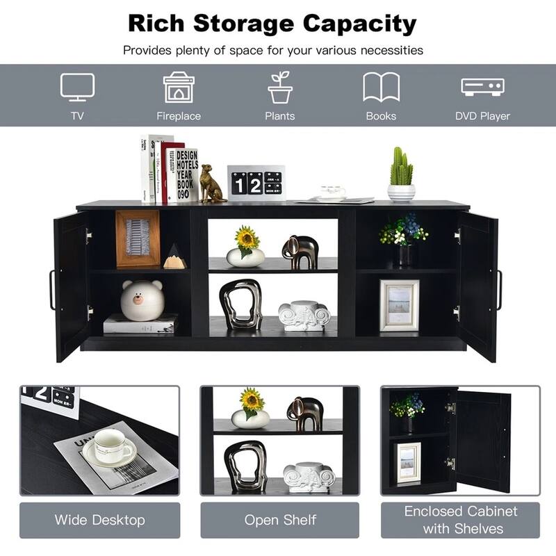 TV Stand 58" Console Center W/ 2 Cabinets for 65" TV Black - 58 inches