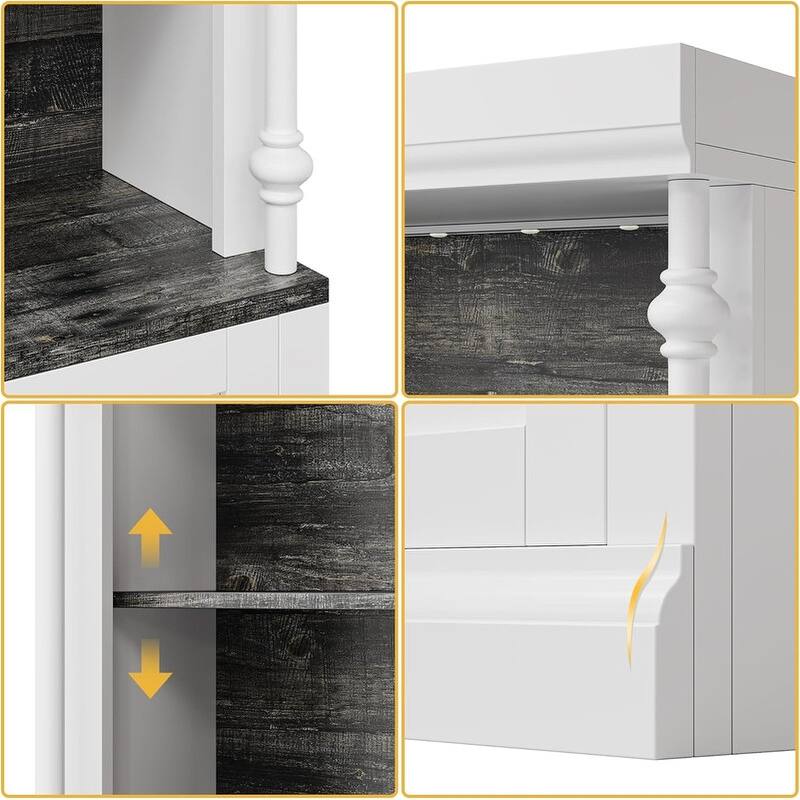5-Tier Bookshelf Storage Cabinet with Doors Adjustable Shelves and LED Lights