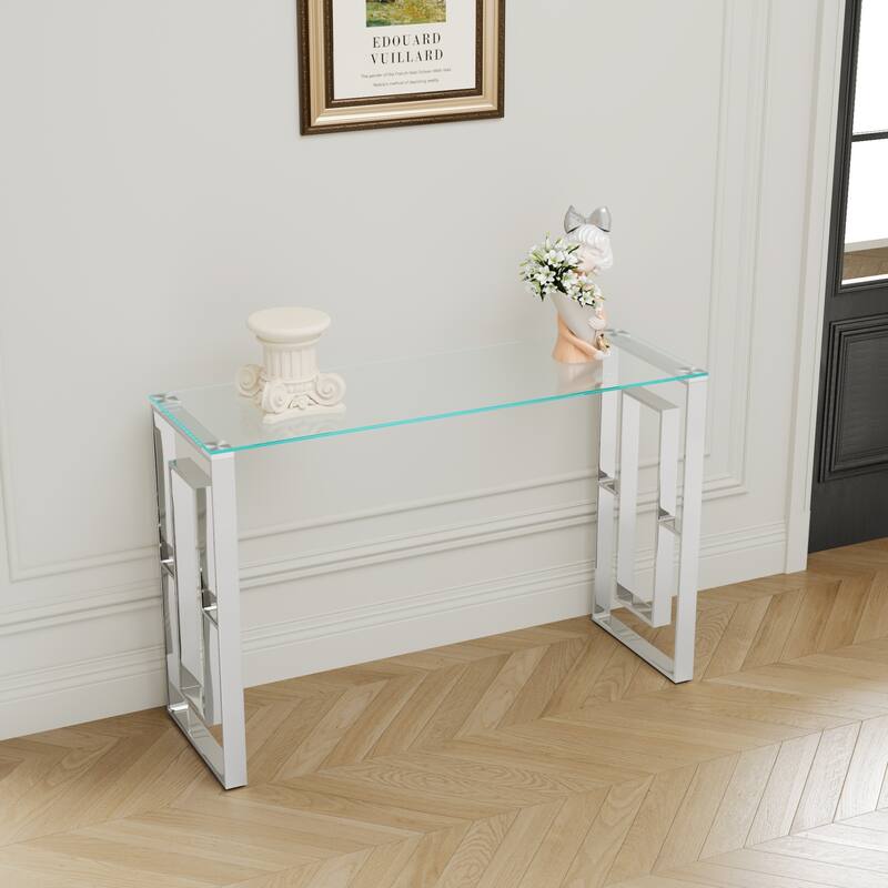 Console Table Stainless Steel Glass, Meal side table silvery Clear