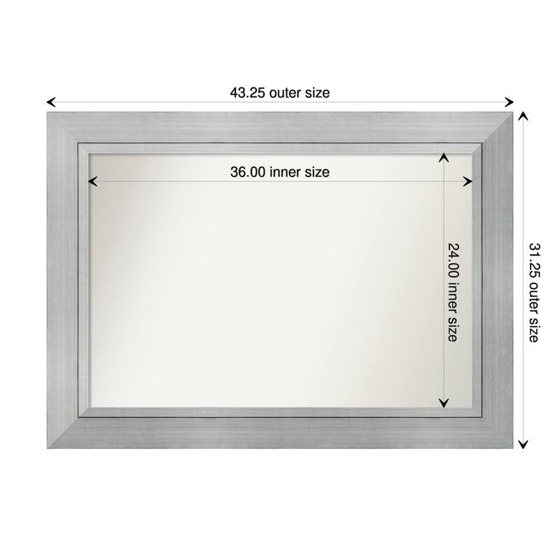 Romano Silver Framed Non-Beveled Custom Wall Mirror, Bathroom Vanity Mirror - Outer Size: 43.25 x 31.25