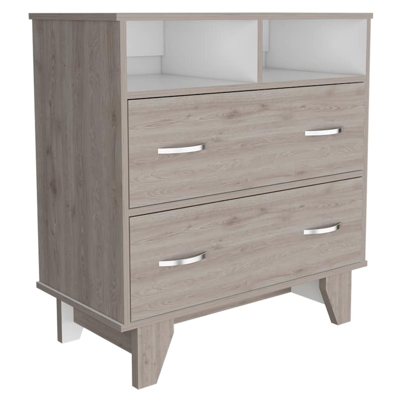 Double Drawer Dresser for Living Room ,Apartment, Bedroom, Light Gray / White