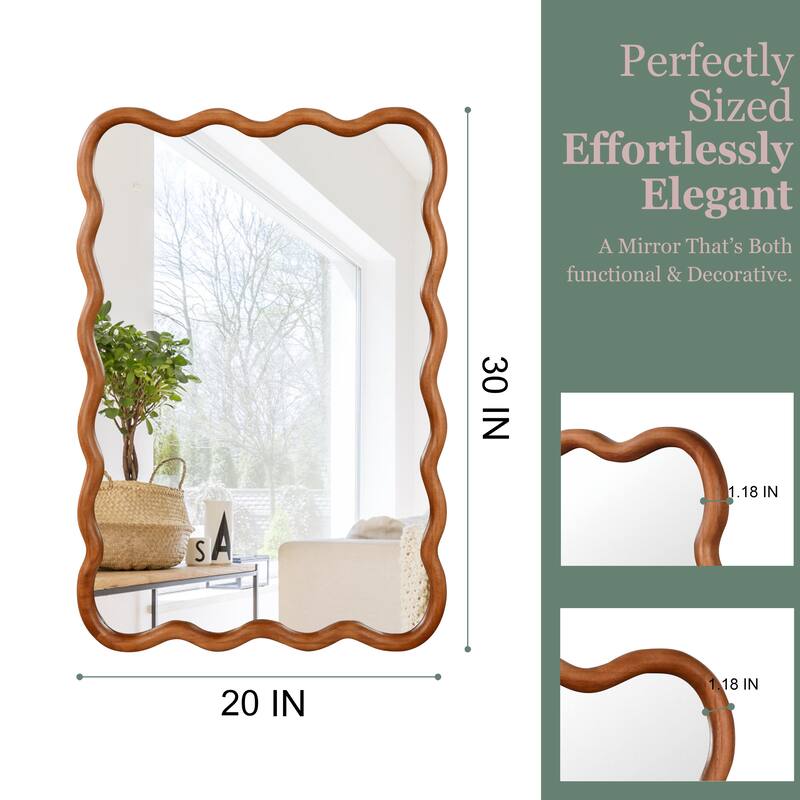 20"x30" Wavy Rectangle Solid Wood Frame Decorative Mirror,For Bedroom, Bathroom, Living Room, Entryway