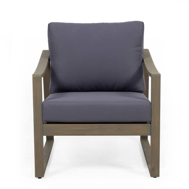 Samwell Acacia Wood Outdoor Club Chair with Cushion by Christopher Knight Home - Gray + Dark Gray