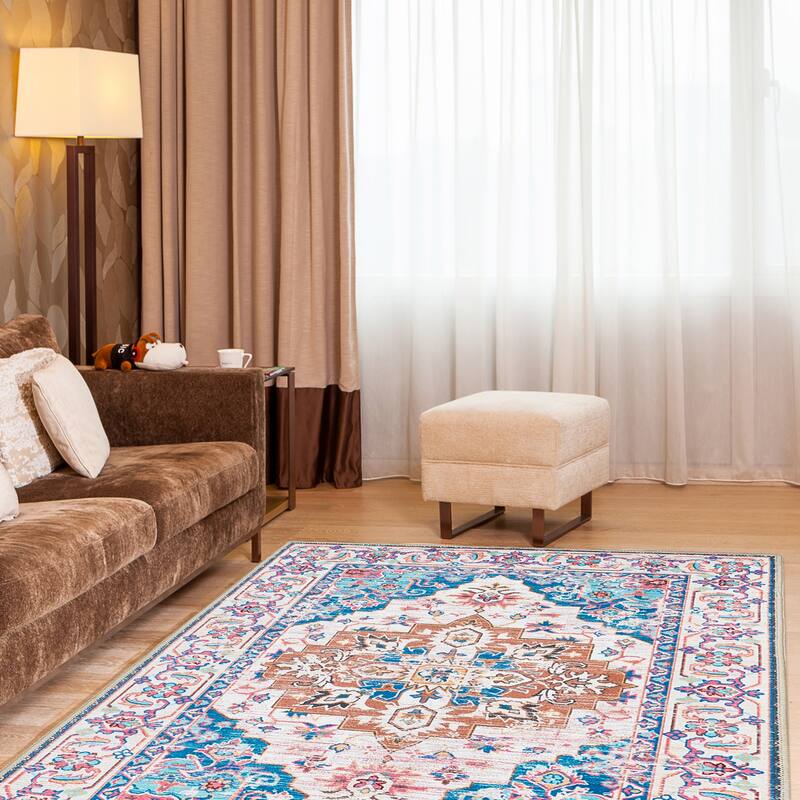 Washable Non-Slip Area Rug,Stain Resistant Low-Pile Carpet,8X10 - 8' X 10'