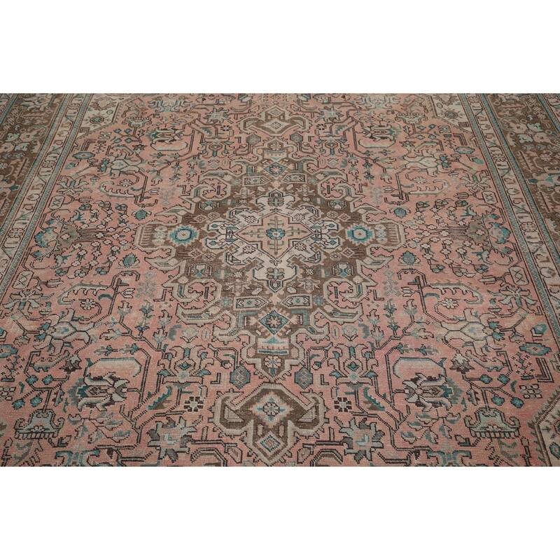 Distressed Tabriz Persian Vintage Rug Hand-Knotted Pink Wool Carpet - 8'2" x 11'1"