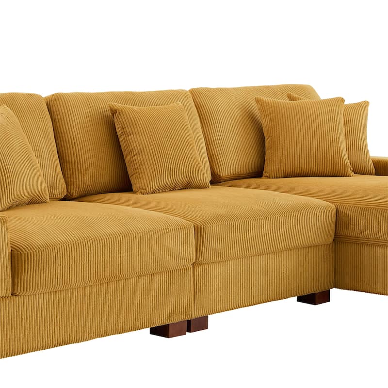 118" W Corduroy L-shape Modular Sectional Sofa with Pillows