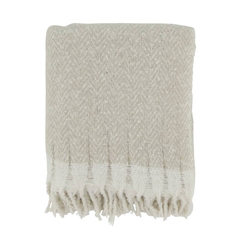 Chic Herringbone Fringed Throw - 50"x60" - Grey/50"x60"