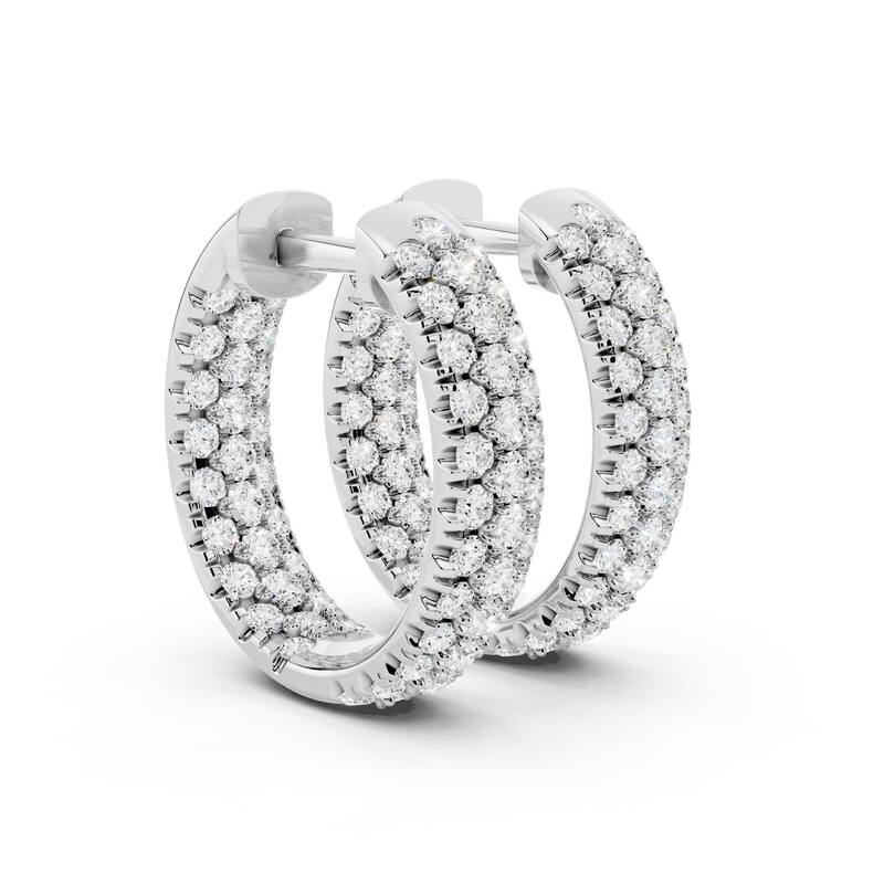 Vault Classic 2.00ct TW Natural Diamond 3-Row Hoop Earrings (I VS2) - White