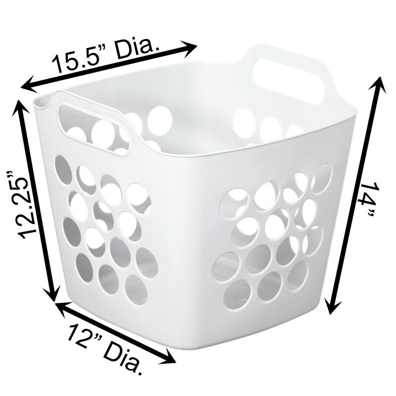 Flexible Plastic Laundry Basket - Square Storage Hamper with Side Handles for Easy Carrying - 28 Litter