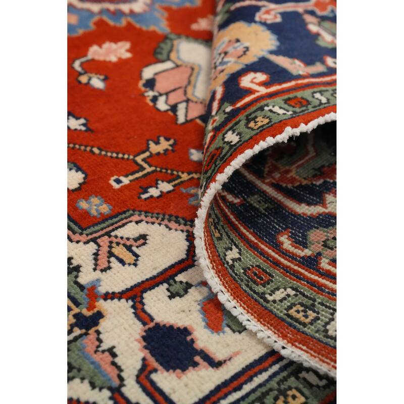 Hand Knotted Oriental 100% Wool Carpet Traditional Medallion Oranges & Rust Heriz (serapi) Area Rug - 8' 10'' X 6' 1''
