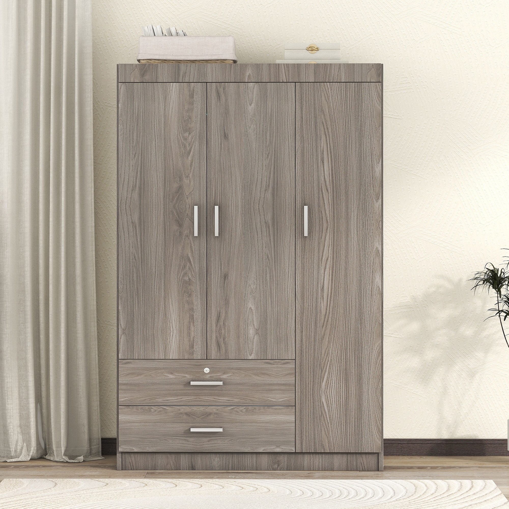 3 Door Wardrobe Cabinet Closet with Storage Drawers Shelves and