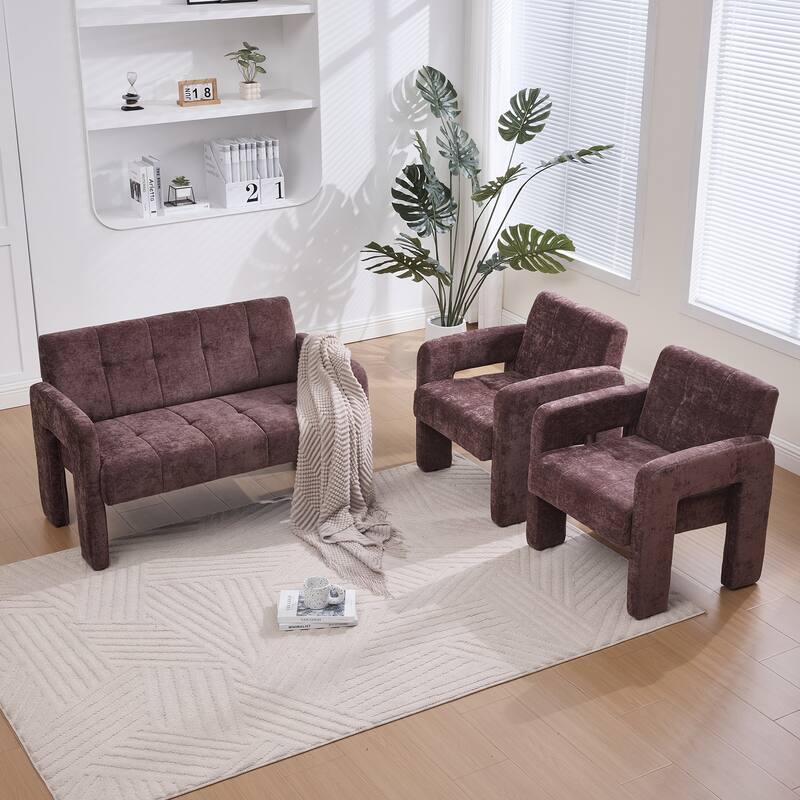 Modern 2-Seater Sofa Armchair with Chenille Fabric, for Living Rooms, Bedrooms, Lounges and Reading, Wine Red