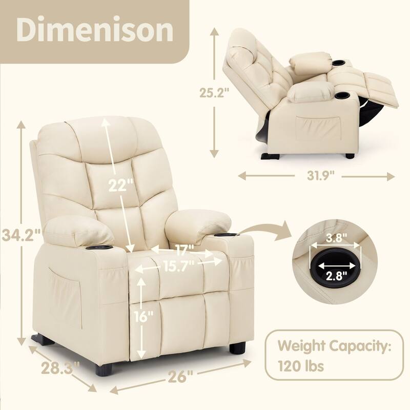 MCombo Big Kids Recliner Chair with Cup Holders - 28.3"(L)x26.0"(W)x34.2"(H)