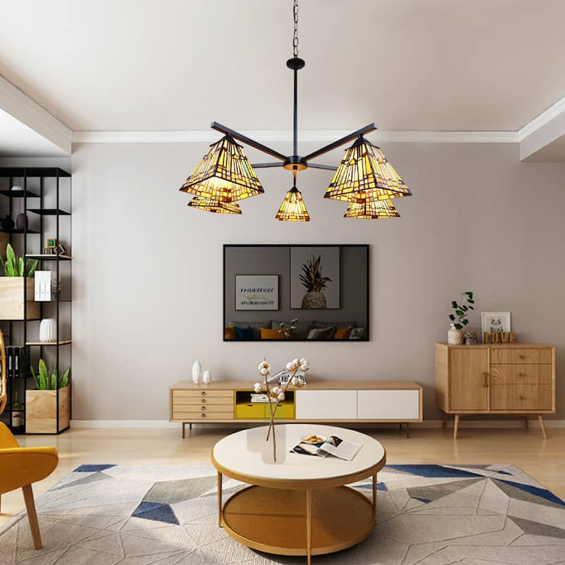 Tiffany-Style Mission Design 5-light Blackish Bronze Chandelier