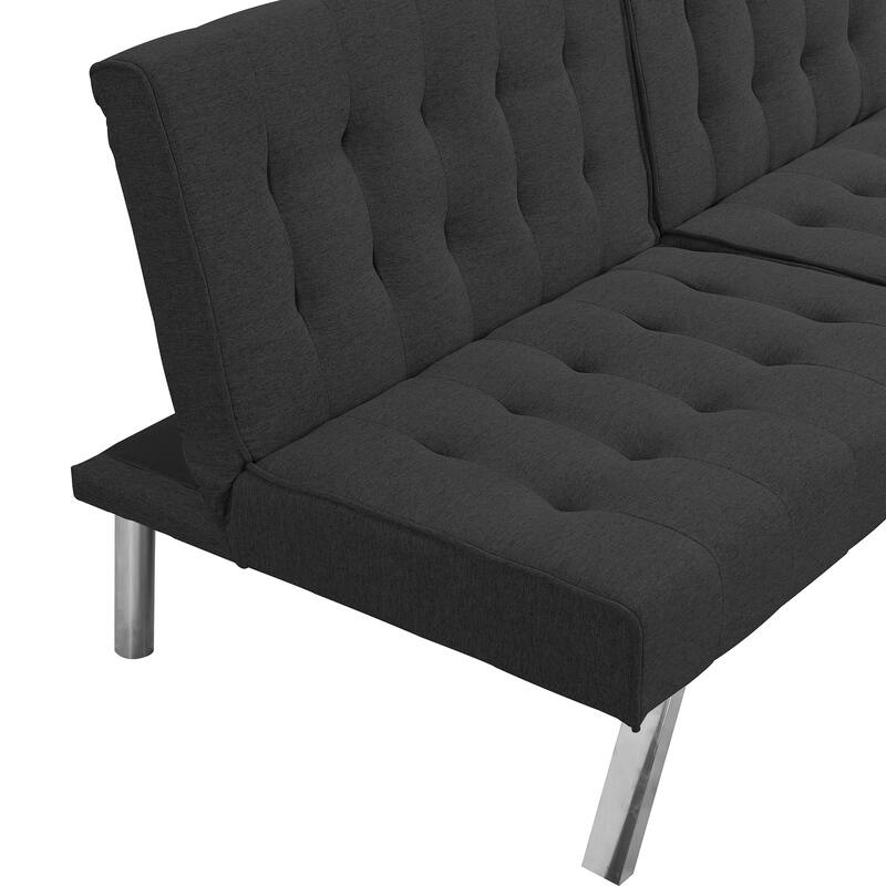 Multifunctional Black Fabric Futon Sofa Bed, 68x33x32 inches