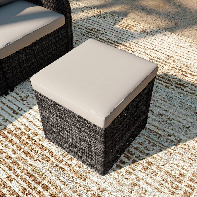 Outdoor Wicker Square Storage Ottoman with Plush Cushion