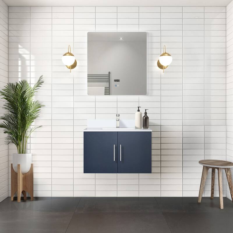 30" Marble Top Bathroom Vanity with Soft-Close Doors, 30" x 32" Mirror & Monte Chrome Faucet - Compact Design