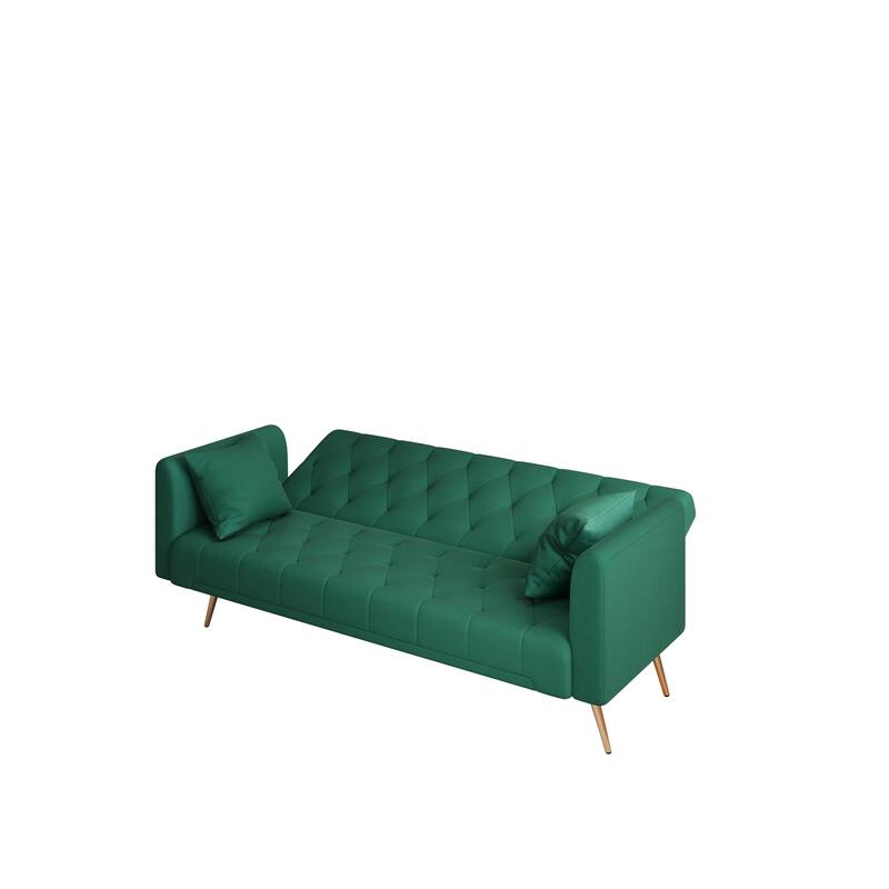 Velvet Loveseat Sofa Adjustable Backrest Sleeper Sofa Bed with 2 Pillow Upholstered Deep Seat Sofa, Tufted Couch