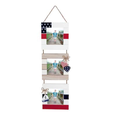 4"x 6"Hanging 21.5L" Red White and Blue Patriotic 4x6 4th of July Frame 3 Piece Picture Frame