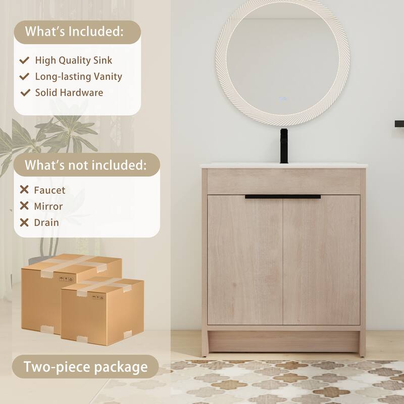 ARTCHIRLY 24/30/36 Inch Bathroom Vanity with Sink, Freestanding Bathroom Vanity with 2 Soft Close Doors and Adjustable Shelf