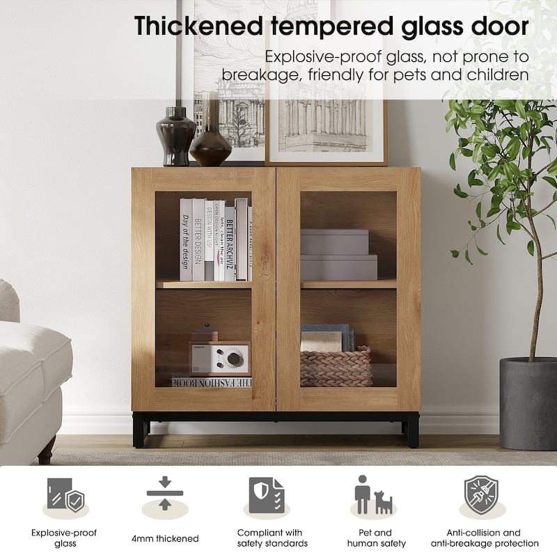 WAMPAT Multifunctional Sideboard Buffet Cabinets with Glass Doors, Modern Sideboard with Adjustable Shelf, Coffee Bar Cabinet