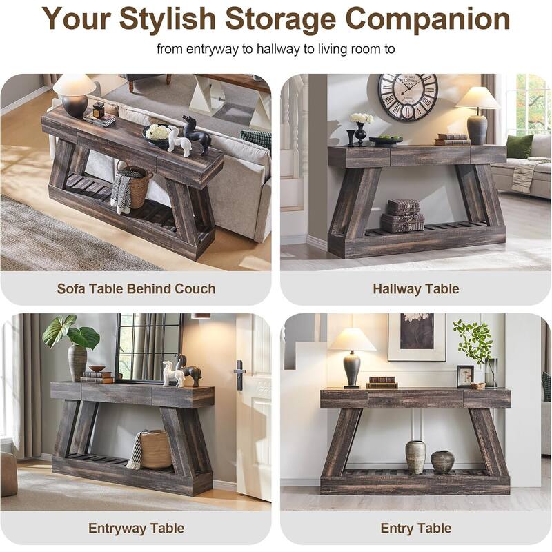 60" Farmhouse Entryway Table with Drawer, Entry Table, Foyer Table
