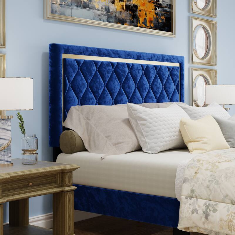 Wall Mounted Upholstered Bed Queen Blue,Padded Headboard,High-Density Padding