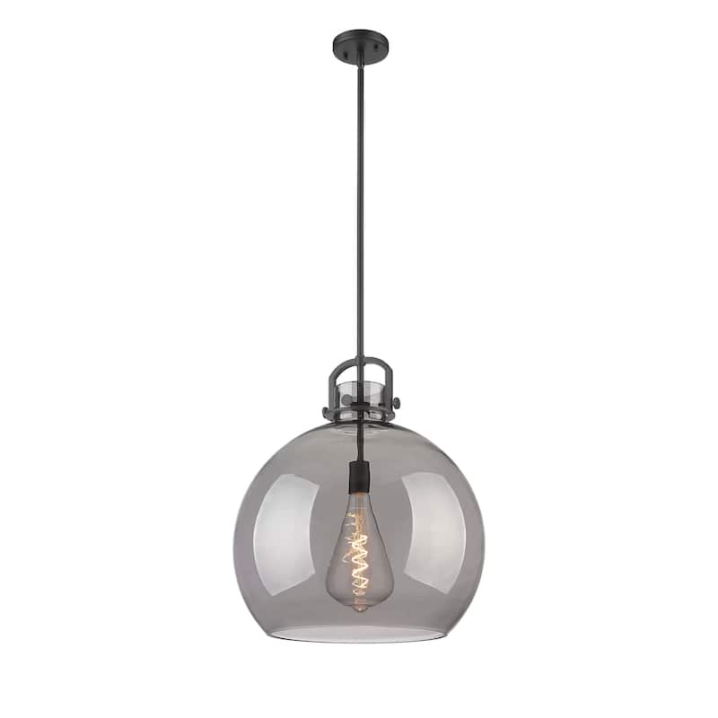 Innovations Lighting Newton Sphere - 1 Light 18" Stem Hung Pendant - Matte Black/Light Smoke