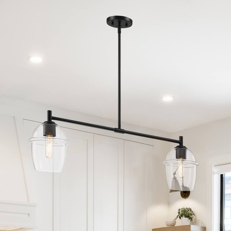Summer Jazz 60 Watt 2-Light Matte Black Transitional Island Light with Clear Glass Shades - 10.5