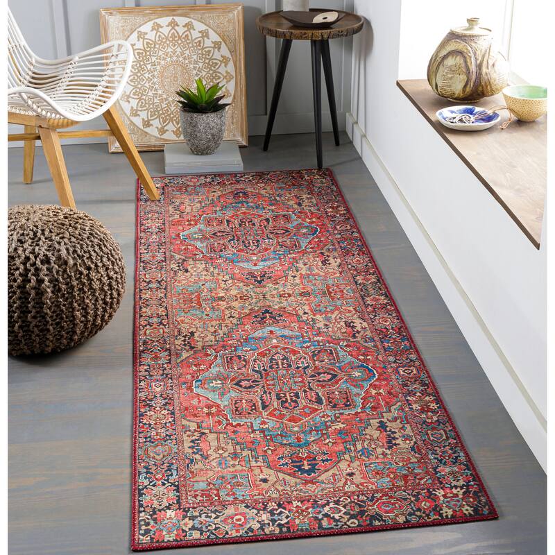 Artistic Weavers Adenia Vintage Medallion Printed Area Rug - 2'7" x 10' Runner - Bright Red