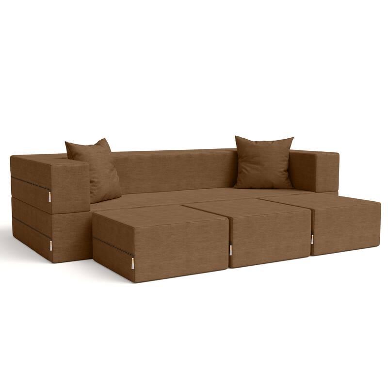 Porch & Den California King Convertible Sleeper Sofa and Ottomans