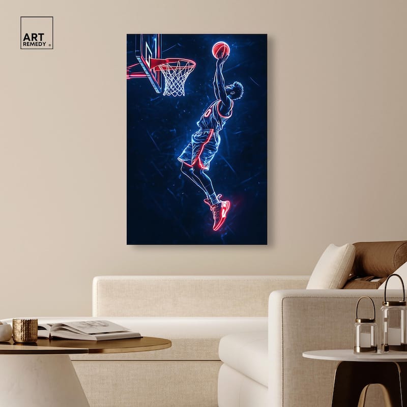 Shoot Some Hoops Neon Canvas by Art Remedy, Gallery Wrapped