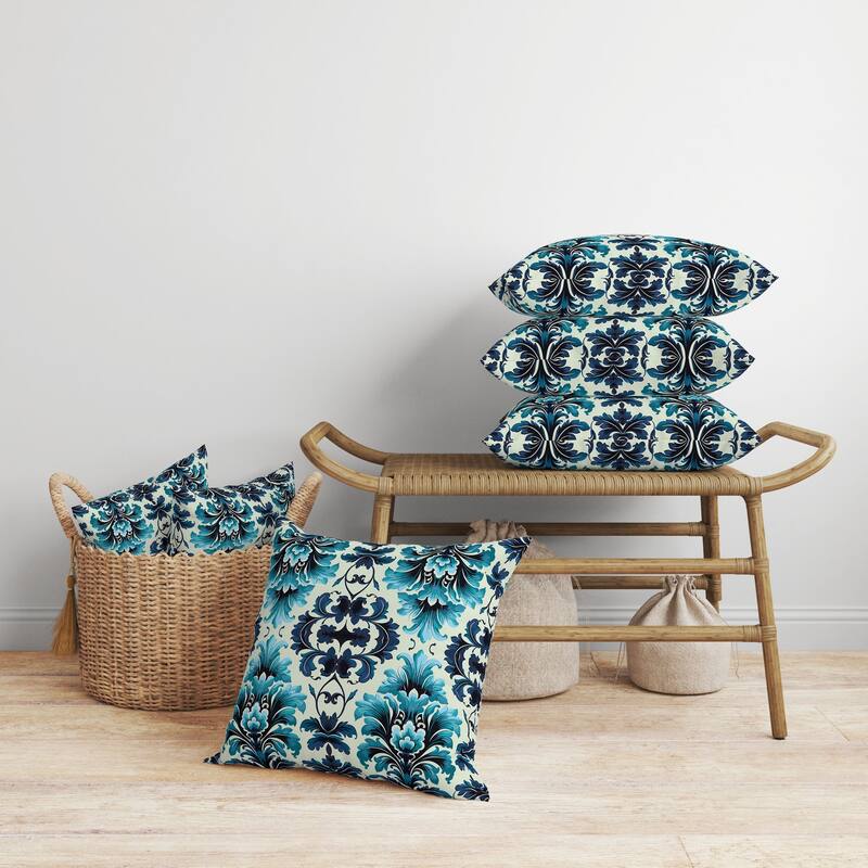 Damask Rapture Faux Suede Reversible Throw Pillow Blue and Turquoise