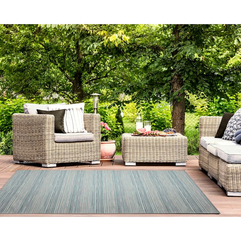 Liora Manne Miranda Tweed Stripe Indoor/Outdoor Rug - 7'10" x 9'10" - 7'10" x 9'10"/Aqua