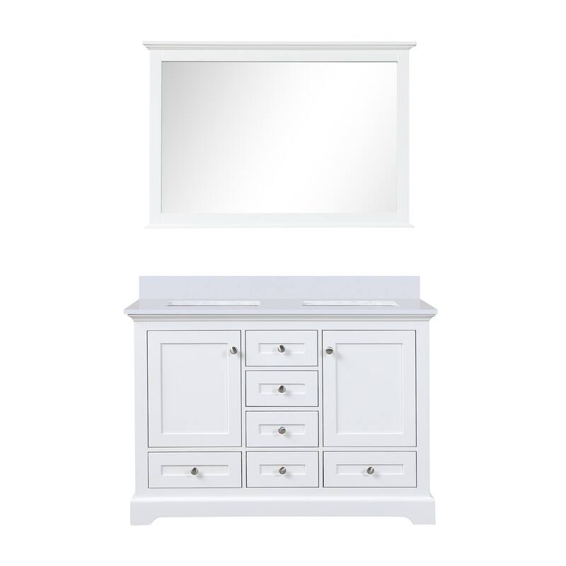Dukes 48 in. W x 22 in. D Dark Grey Double Bath Vanity, White Quartz Top, and 46 in. Mirror