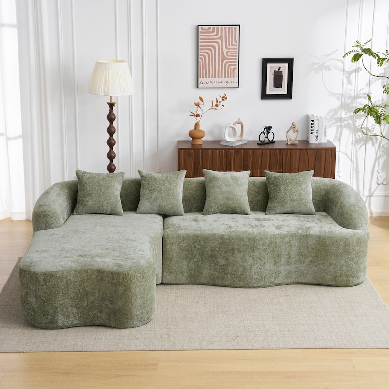 Full Compression L-Shape Chenille Sectional Sofa with Curved Chaise