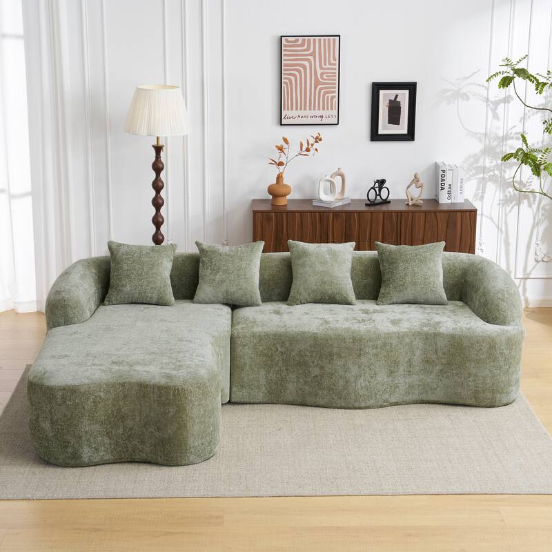Full Compression L Shape Sectional Sofa - Green