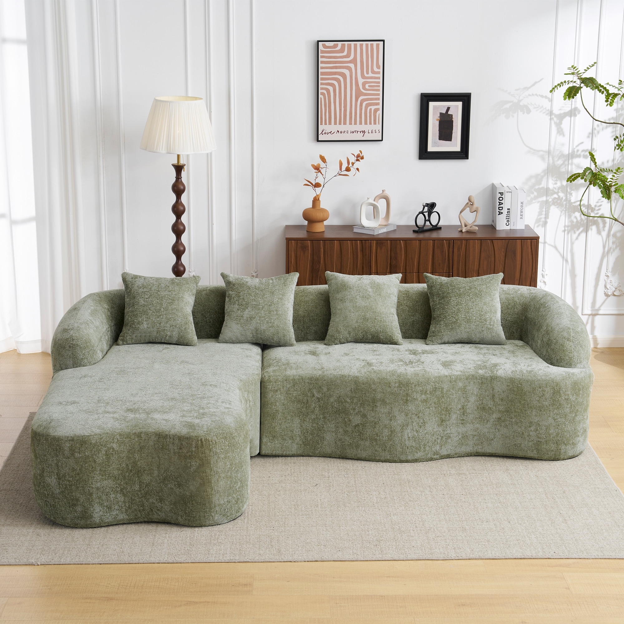 Oversized Modular L Shaped Sectional Sofa, 104.7" Chenille Fabric Cloud Couches with Wavy Chaise