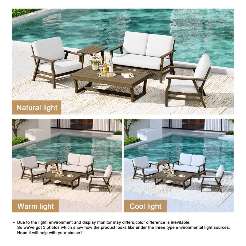 5-Piece Teak Outdoor Conversation Set with Tables.