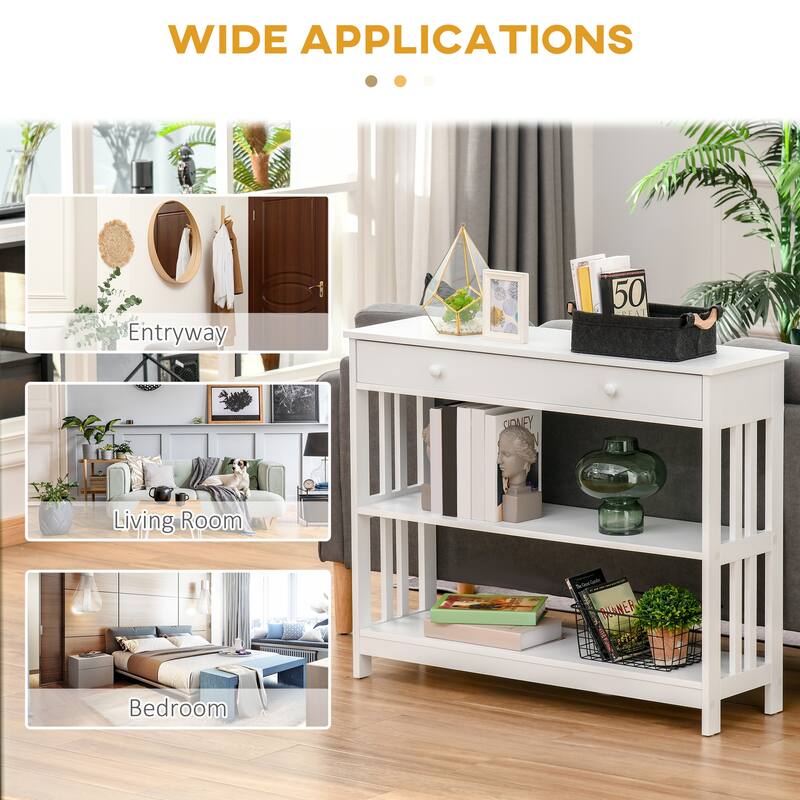 Console Table with Drawer and Two Open Shelves MDF Hallway Living Room Entryway Storage Furniture - 39.25"W x 11.75"D x 31.5"H