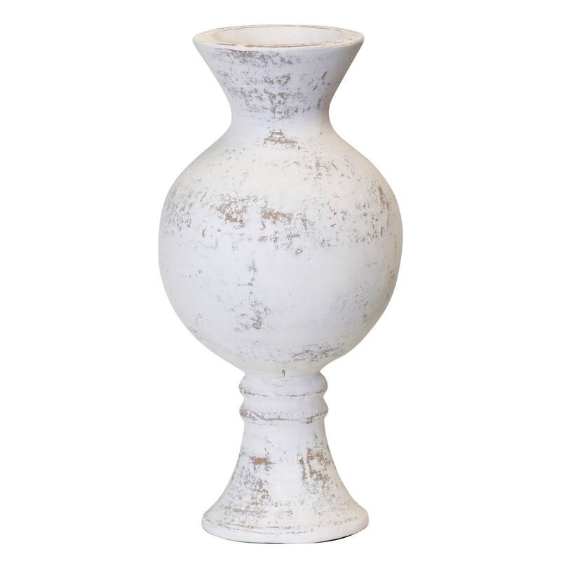 Harp & Finial Clove Vase - Distressed White Finish on Ceramic