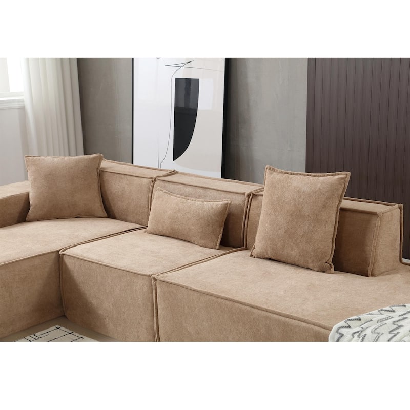 129.5'' Minimalist Modular L-Shaped 4 Seater Sectional Sofa Set with Chaise, Versatile Free-Combination Design