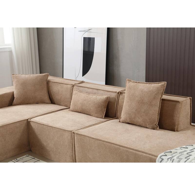 Modern Modular Combination Sofa Set - L-Shaped Italian Minimalist Tofu Block Sofa in Terrycloth Fabric, Left-Hand Facing