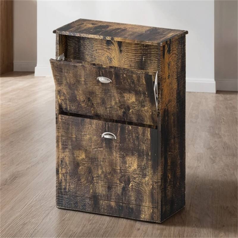 Hidden Narrow Wood Shoe Rack Cabinet with 2 Drawers for Entryway