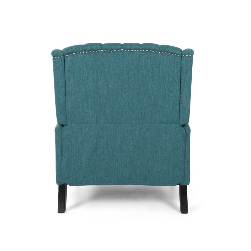 Teal Oversized Wingback Push-Back Recliner with Footrest, Tufted Back, Nailheads