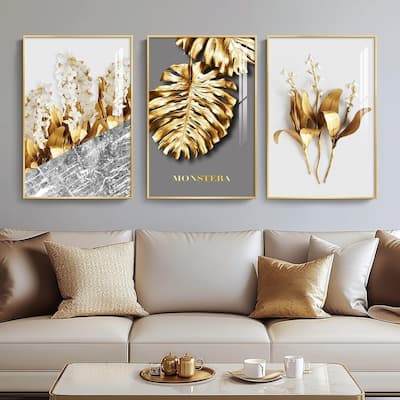 Wall Art,Golden Leaf Prints with Gold Frame